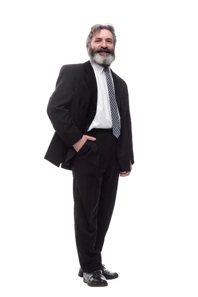 Успешный бородатый человек в деловом костюме. изолированный на белом — стоковое фото