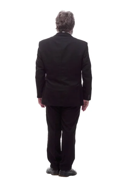 Bearded business man reading an ad on a white screen. isolated on a white — Stock Photo, Image