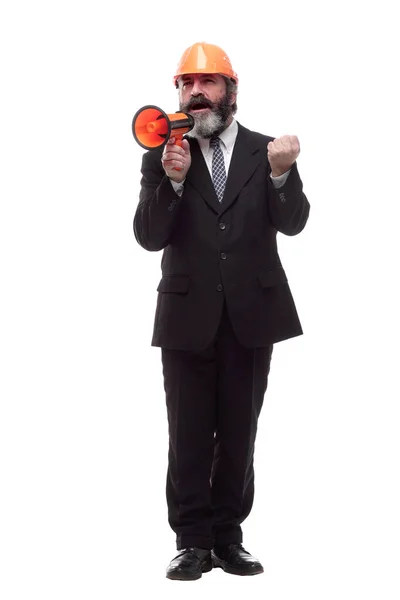 In full growth. a business man with a megaphone. — Stock Photo, Image