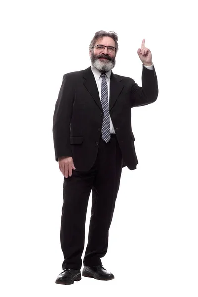 Bearded business man pointing up. isolated on a white — 图库照片