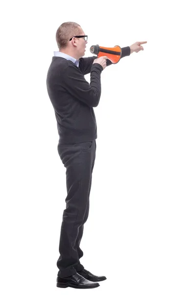 Profile of a businessman speaking with megaphone — Stock Photo, Image