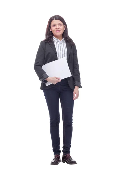Porträt einer glücklichen Geschäftsfrau mit einem Dokument — Stockfoto