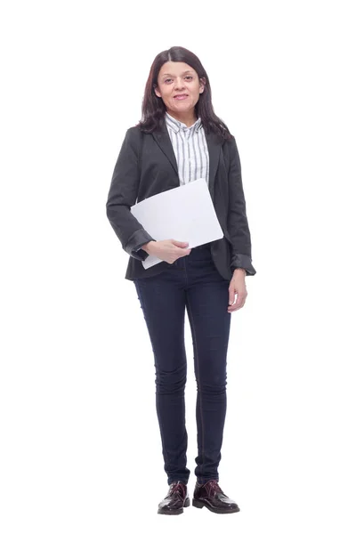 Retrato de uma mulher de negócios feliz segurando um documentos — Fotografia de Stock