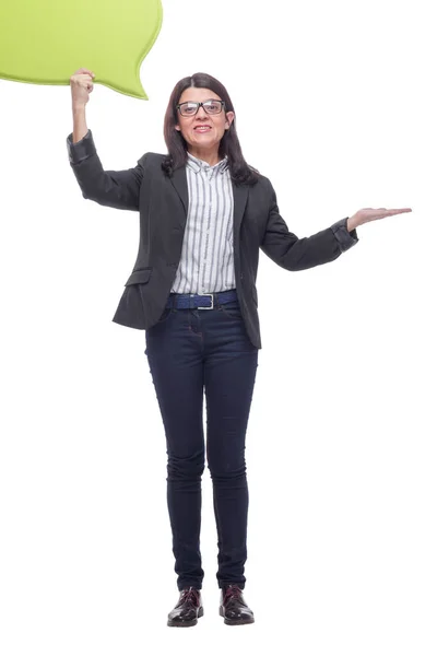 Mitte erwachsene Frau mit leerer Sprechblase auf weißem Hintergrund — Stockfoto