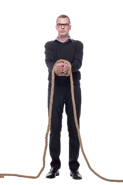 Бизнесмен с верёвкой связал себе руки — стоковое фото