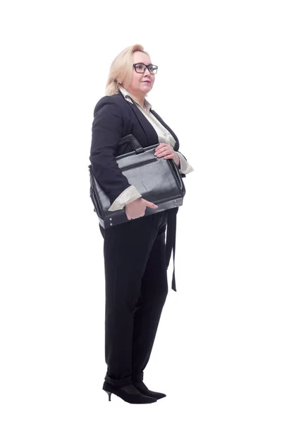 Immagine completa di donna d'affari fiduciosa con una valigetta in mano — Foto Stock