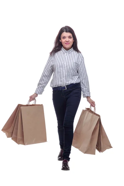 Ελκυστική επιχειρηματίας κρατώντας τσάντες ψώνια — Φωτογραφία Αρχείου