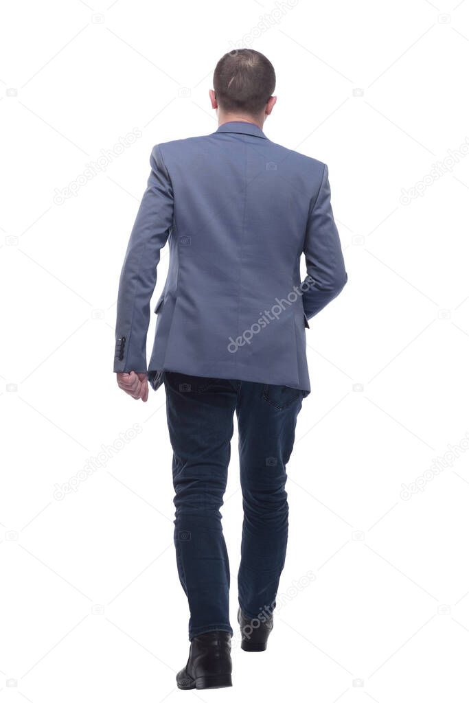 Back view of walking away business man