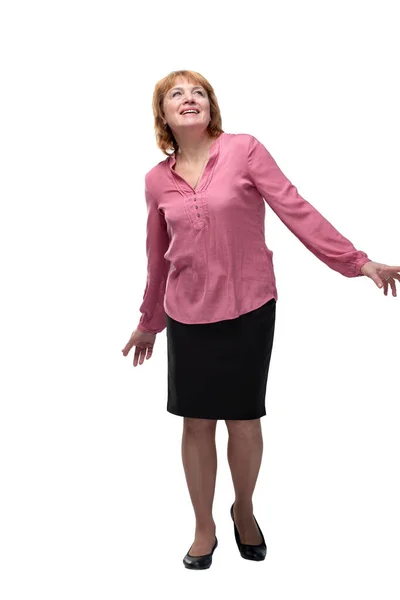 Portrait of a beautiful older woman wearing pink blouse and smiling — Stock Photo, Image