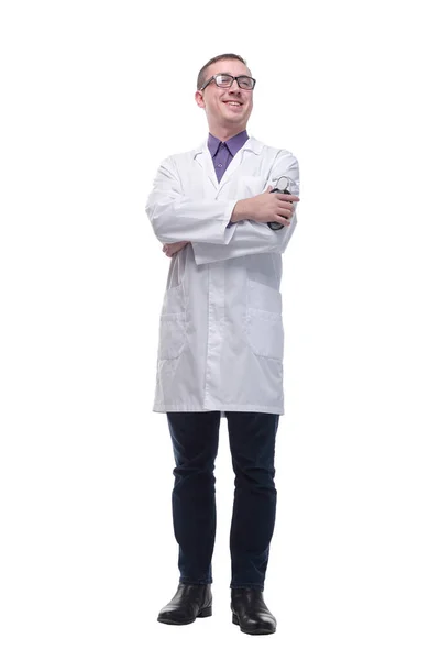 Front view portrait of confident male doctor standing with arms crossed — Stock Photo, Image