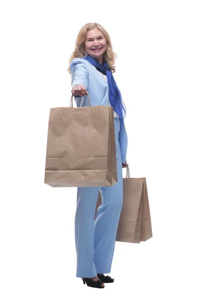 En pleno crecimiento. mujer feliz con bolsas de compras . — Foto de Stock