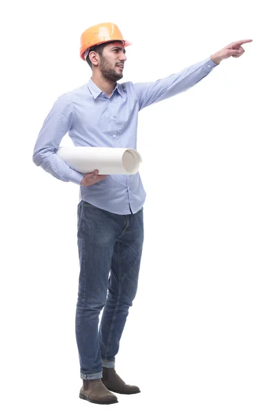 Joven con dibujos apuntando a una pantalla blanca. —  Fotos de Stock