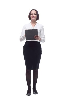 Yönetici iş kadını panoya notlar yazıyor. .