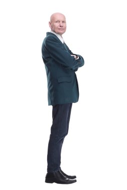 Çekici bir iş adamı sana bakıyor. beyaz arkaplanda izole edilmiş.