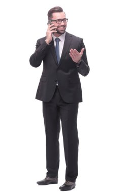 Tam boy. Endişeli iş adamı. beyaz üzerine izole