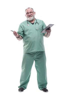 Dosyası olan bir doktor. bir beyaz üzerinde izole