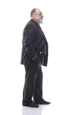 Yaşlı işadamı dört gözle bekliyor. bir beyaz üzerinde izole