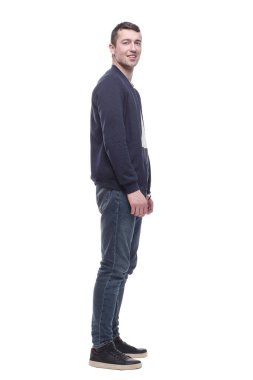 Kotlu ve ceketli genç bir adam. bir beyaz üzerinde izole