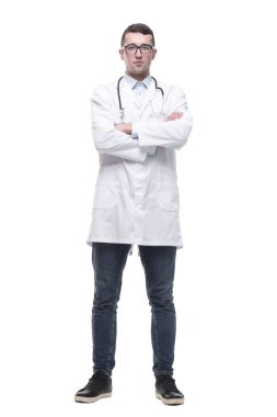 Steteskoplu erkek doktor. bir beyaz üzerinde izole