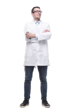 Tam gelişim. Steteskopu olan başarılı bir erkek doktor. .