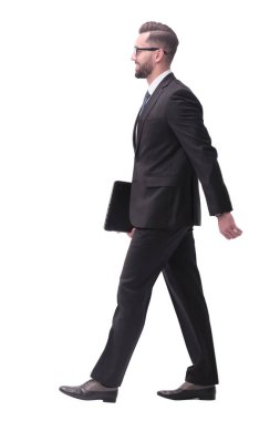 Tam gelişim. Bilgisayarlı başarılı iş adamı öne çıkıyor.