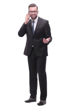 Tam boy. Endişeli iş adamı. beyaz üzerine izole