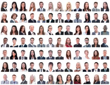 Bir beyazın üzerinde izole edilmiş başarılı çalışanların portreleri