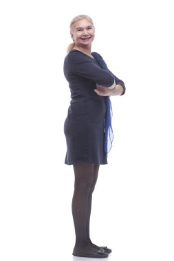 Tam gelişim. Siyah elbiseli sıradan bir yetişkin kadın.