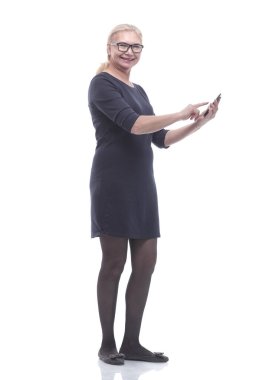 Tam gelişim. Akıllı telefonlu arkadaş canlısı bir kadın..