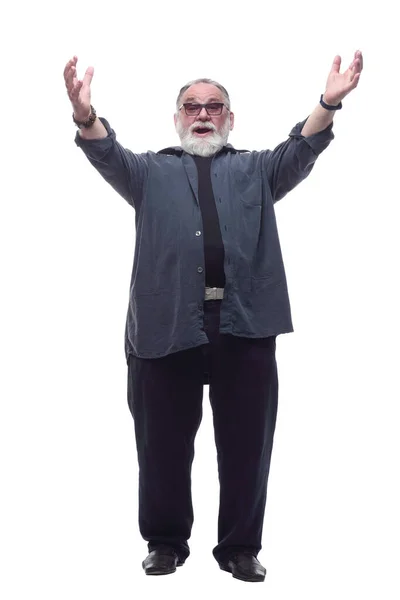 Friendly bearded man greeting you . isolated on a white background. — Stock Photo, Image