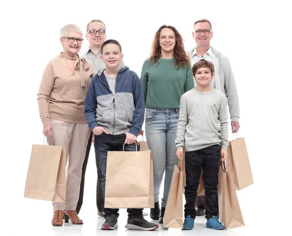 V plném růstu. rodina s nákupními taškami . — Stock fotografie