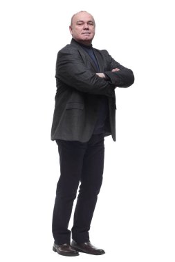 Tam boy. Takım elbiseli son sınıf öğrencisi..