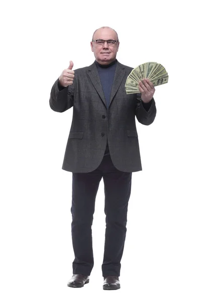 Volledige lengte. zakenman met een pakket bankbiljetten. — Stockfoto