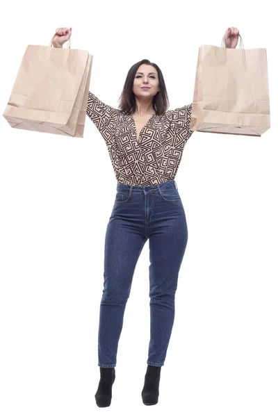 In piena crescita.Giovane donna attraente con shopping bags. — Foto Stock