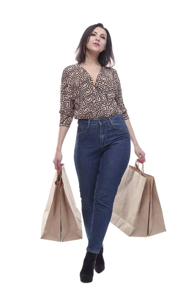 In full growth.attractive young woman with shopping bags. — Stock Photo, Image