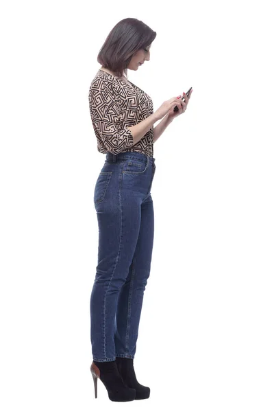 In full growth. attractive young woman with a smartphone. — Stock Photo, Image