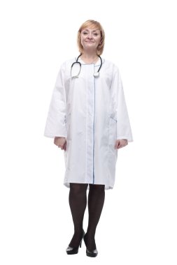 Steteskopu olan dost canlısı bir bayan doktor..