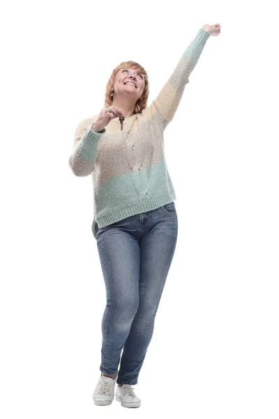 In full growth. attractive casual woman with keys in hand. — Stock Photo, Image