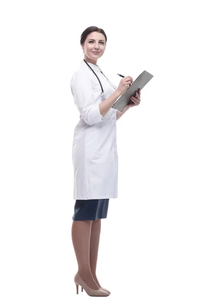 In full growth. female doctor with clipboard. — Stock Photo, Image