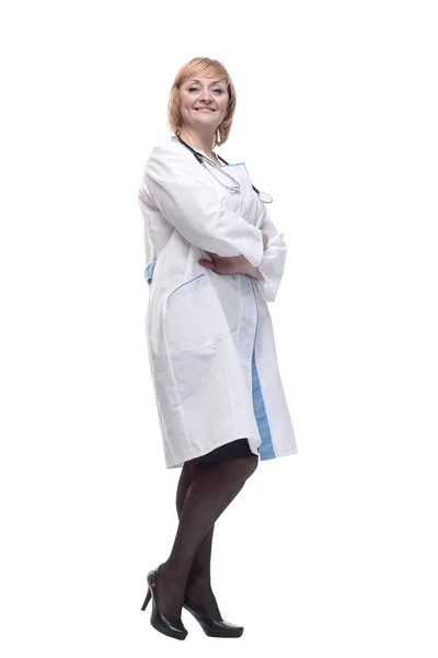 In full growth.friendly female doctor with a stethoscope. — Stock Photo, Image