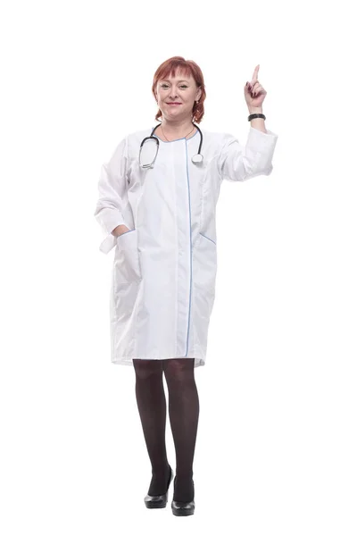 In full growth. successful female doctor with a stethoscope. — Stock Photo, Image