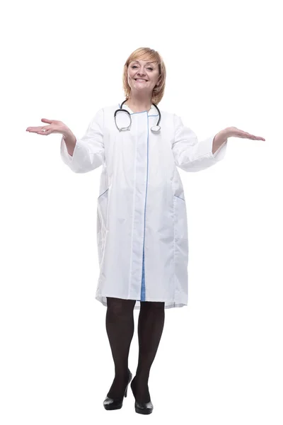 In full growth.friendly female doctor with a stethoscope. Stock Image