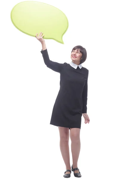 In full growth.a young business woman with a speech bubble. — Stock Photo, Image