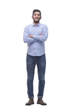 Tam gelişim. Kendine güvenen genç adam sana bakıyor..