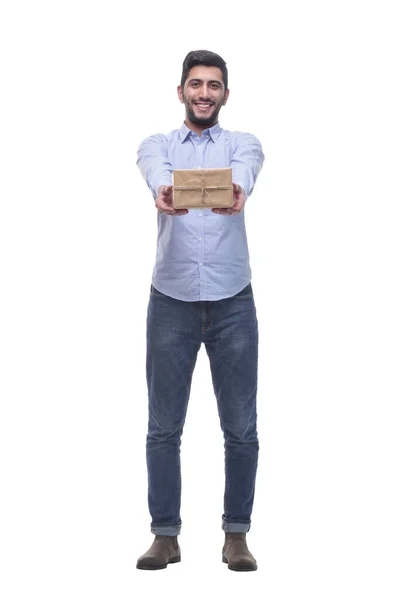 Em pleno crescimento. jovem feliz com um presente. — Fotografia de Stock