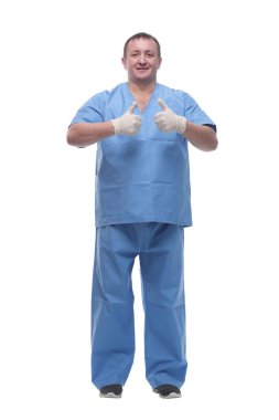 Koruyucu eldivenli doktor onaylıyor..