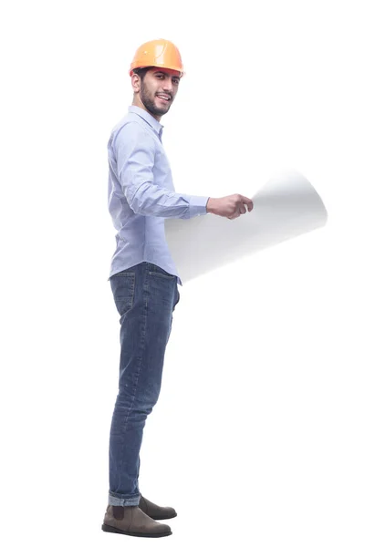 Male architect looking at a drawing of a new project . — Stock Photo, Image