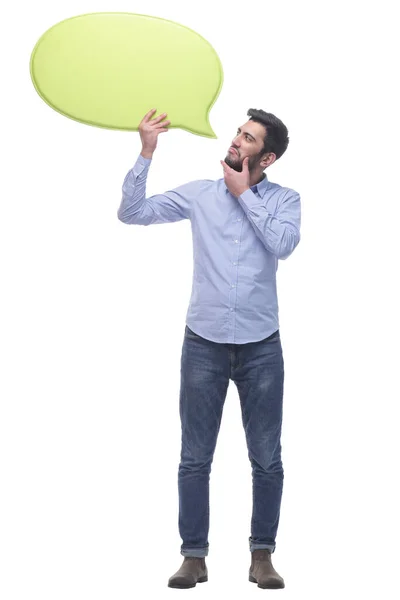 In full growth. smiling young man with a speech bubble . — Stock Photo, Image