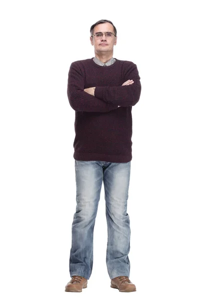 I full tillväxt. casual man i jeans och en hoppare . — Stockfoto