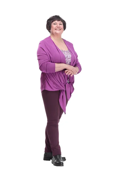 Full-length.casual elderly woman in a purple blouse. — Stock Photo, Image